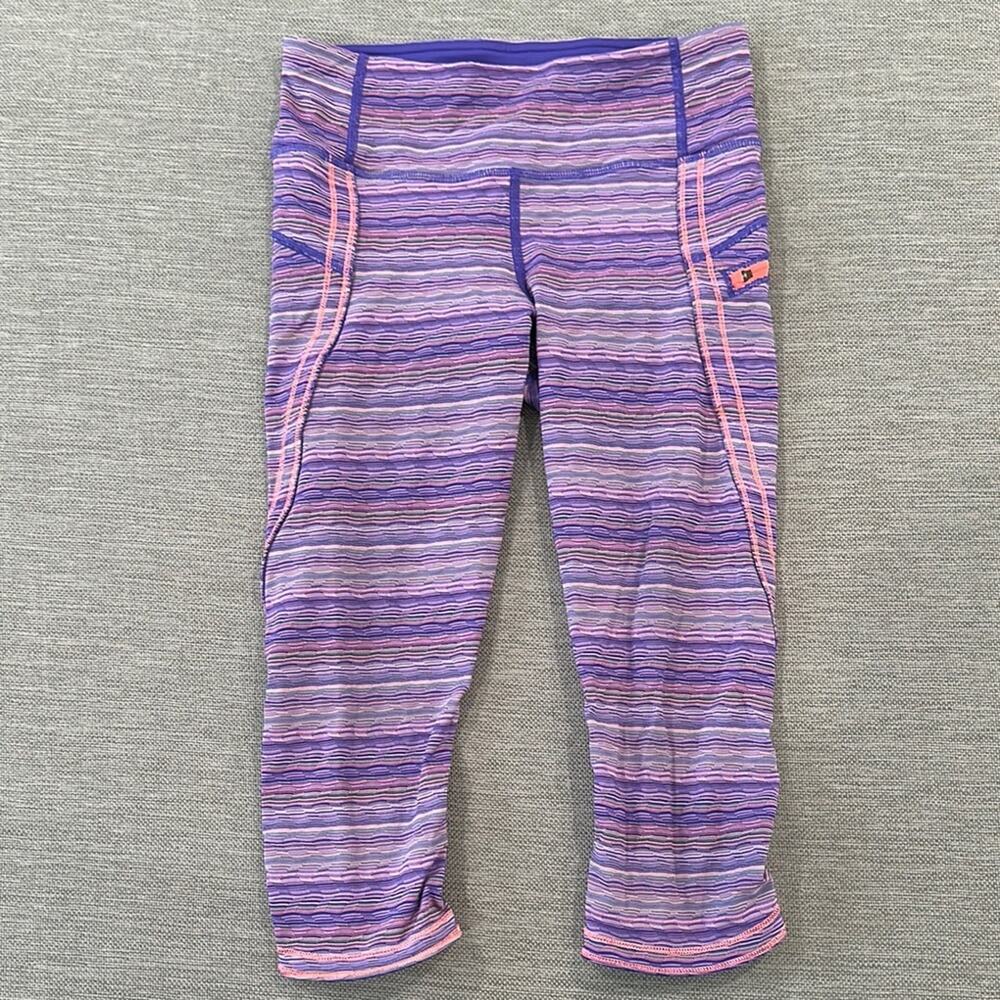 Lululemon run top speed crop space dye twist pink purple leggings size 4